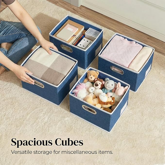 Storage Bins with Lids [3-Pack] Linen Fabric Foldable Storage Boxes Organizer Containers Baskets Cube with Cover for Bedroom Closet Office Royal Blue（11.4X8.6X6.7 - Image 2