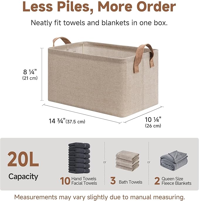 StorageWorks Storage Bins, Storage Baskets, Brown and Beige, 2-Pack | With Reinforced PU Handles, Metal Frame, Collapsible, Storage Basket for Shelves, Closet, Holds Clothes, Towels, Blankets - Image 6