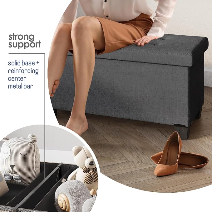 Storage Ottoman Bench with Bins, 43-in Storage Bench for Bedroom End of Bed, Folding Foot Rest Ottoman for Living Room Max 660lbs, Fabric Ottomans, Grey - Image 5