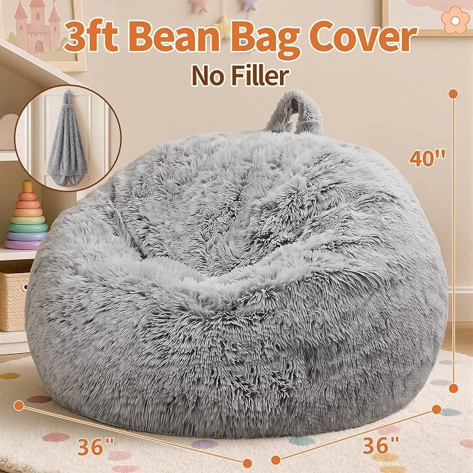 Stuffed Animal Storage Bean Bag Chair Cover, Soft Bean Bag Cover | Fluffy Faux Fur Stuffed Animal Storage Chair, Non-Slip Bottom, Fill with Plush Toys or Blankets, for Adults Teens Kids Girls - Image 2
