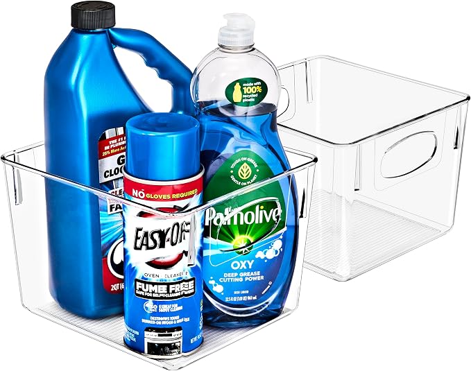 Sorbus Fridge Organizers and Storage, Clear Plastic Bins (Medium, 2 Pack) | Handled containers keep crafts, clothing and household supplies sorted across pantries, cabinets, refrigerators and closets. by Sorbus