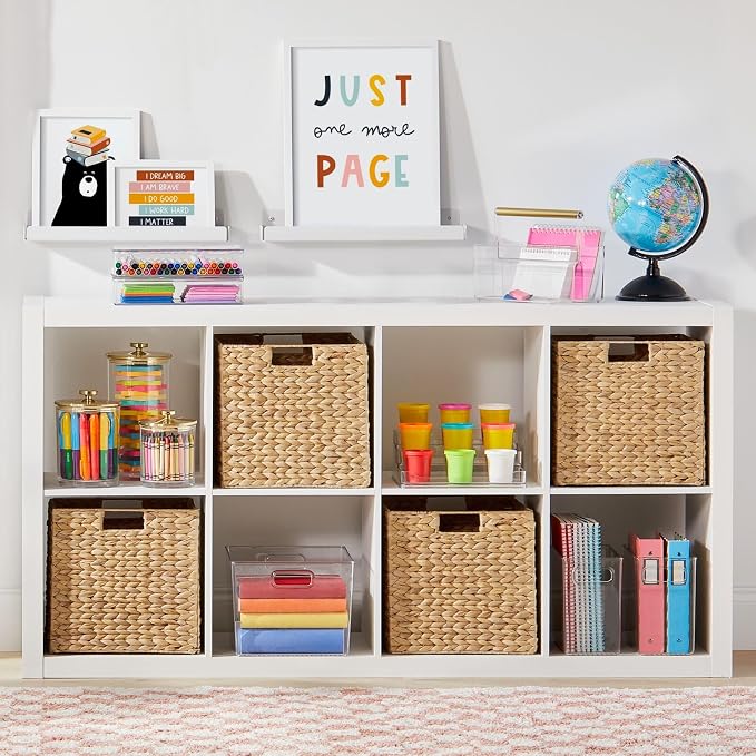 mDesign Natural Woven Hyacinth Cube Organizer Basket with Handles, Storage for Bathroom, Laundry Room Shelf or Nursery - Perfect for Cubby Storage Units - Hold Blankets and Books - 6 Pack, Natural/Tan - Image 3