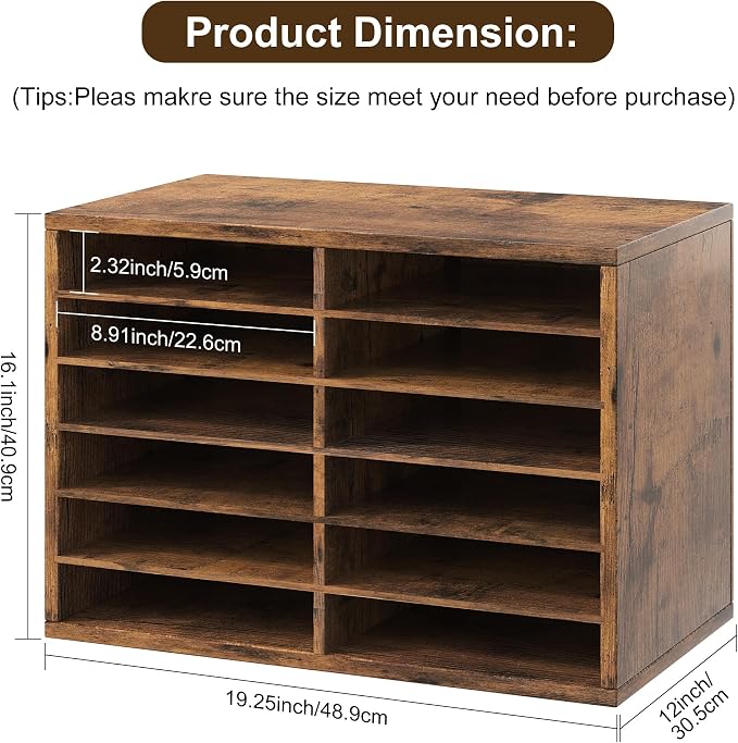 Alpeir Classroom Mailbox 12 Slots with Removable Shelves, Antique | Hold 6000 Sheets Paper, Heavy Duty, Easily Assemble, Teacher Student Organization, For Classroom, Office, Home Countertop - Image 2