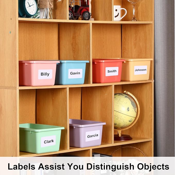 Outus 24 Pack Book Bins for Classroom Plastic Cubby Storage Bins Colored Kids Toy Organizer Container with 120 Pcs Self Adhesive Label for Student Teacher Library School Office Home(Macaron Color) - Image 6