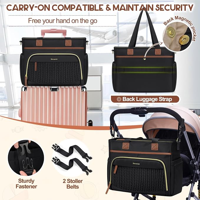 RAINSMORE Diaper Bag Tote, Large Diaper Baby Bag Waterproof Multifunctional Diaper Bag with Pacifier Case & Changing Pad - Image 6