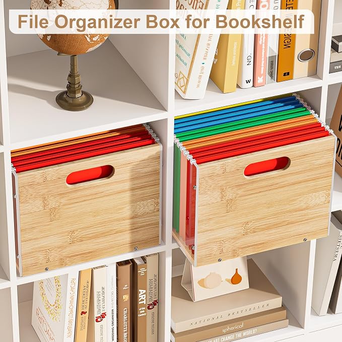 Sbanmao Clear Acrylic File Box Organizer, Bamboo Hanging Folder Storage Boxes, Filing Crate Bin Holder with Handle for Home Office Desk, Letter Size - Image 5