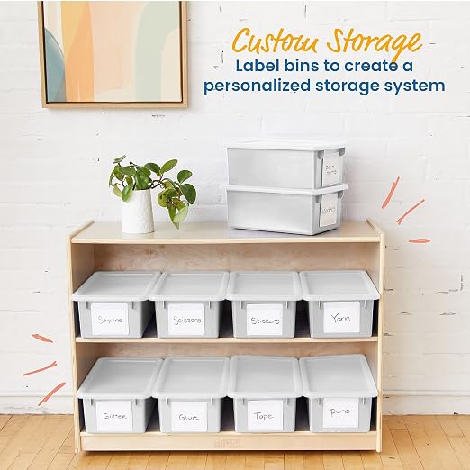 ECR4Kids Cubby Storage Bin with Lid, Multipurpose Organization, Light Grey, 10-Piece | Durable plastic, GREENGUARD Gold Certified, 7 quart capacity, lightweight & nestable, easy-lift lids, classroom/home use - Image 4