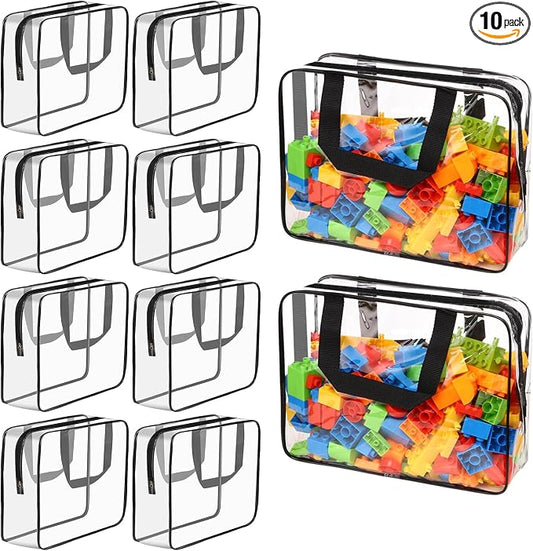 10 Packs Large Toy Storage Bags with Labels, Waterproof Clear PVC Storage Bags for Toys, Travel Organizer Bags with Zipper Closure for Puzzles, Building Blocks, Kids' Books by MBJZSL
