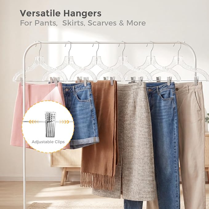 HOUSE DAY Clear Hangers with Clips 25 Pack, Set Hanger for Tops and Bottoms | Clear Plastic Hangers with Clips for Closets, Boutiques, Retail Displays, Dresses, Shirts, Skirts and Pants - Image 5