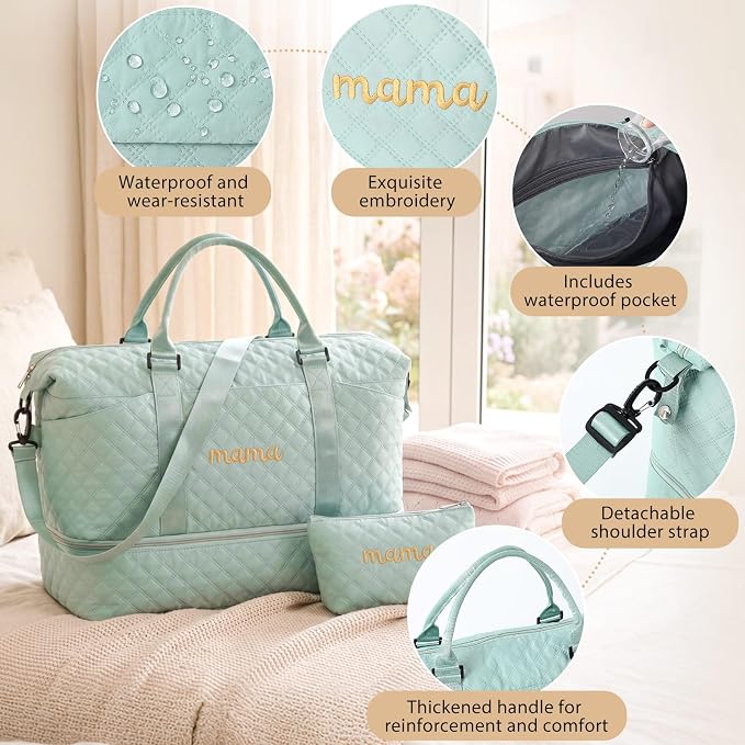 Dansydaisy Mama Hospital Bag for Women Labor Delivery,Green | Travel Duffle Bag with Shoe Compartment and Toiletry Pouch Waterproof Weekender Bag for Women Pregnancy Overnight Gym Gift - Image 5