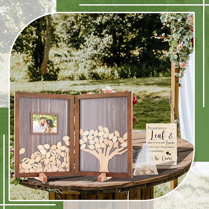 Gueevin 164 Pcs Wedding Decorations Favors Wedding Guest Book Alternatives | Alternative Sign in with 160 Wooden Leaves, Baby Shower Bridal Reception, Photo Display, Rustic Keepsake - Image 5