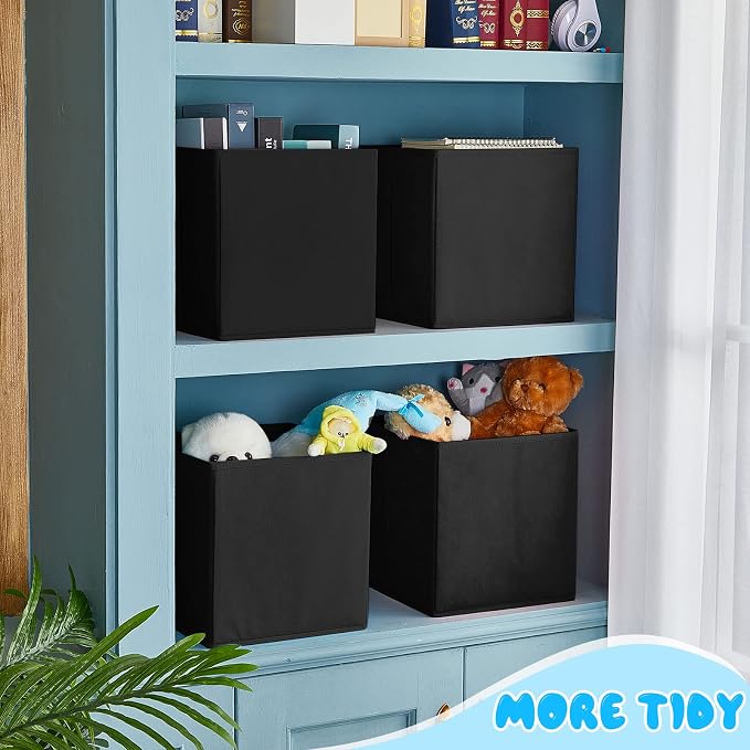 Yinder 12 Pcs Cube Storage Bin Black 10.5''x10.5''x11'' Storage Bins for Playroom Decor Colorful Bins for Kids Foldable Baskets for Nursery Organizer Boxes Fabric Boxes - Image 6