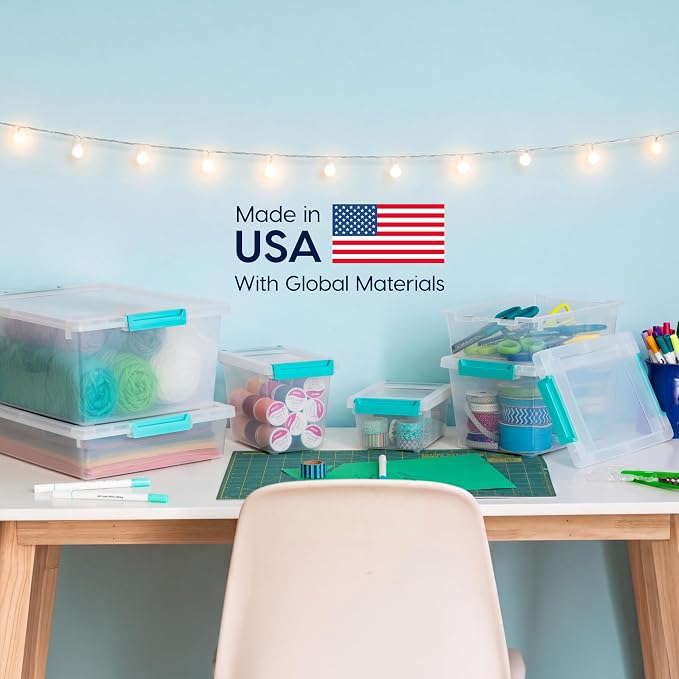 IRIS USA Storage Bins with Lids |Made in USA| 4 Qt - (6-Pack) - Clear | Sensory Craft Organizers, Plastic Clip Box Totes, Flat Containers for Organizing Paper, Office, Art & Study Supplies - Image 9