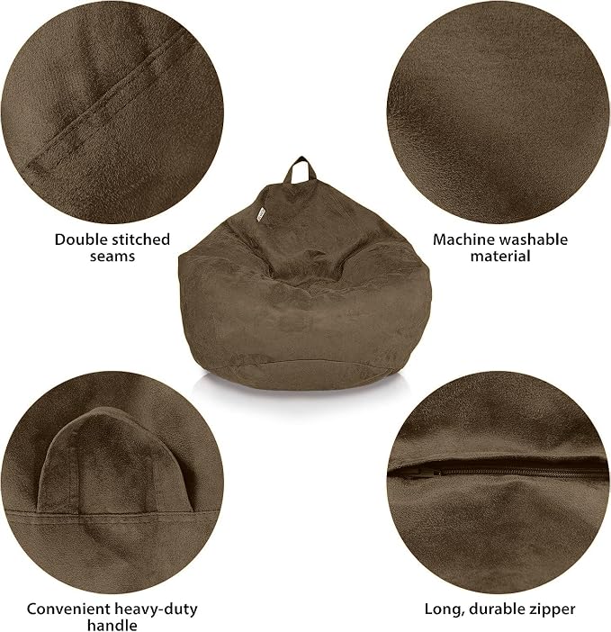 Bean Bag Stuffed Animal Storage Chair Cover (No Filler) for Kids and Adults. Extra Large Bird's Nest Beanbag Memory Foam Soft Premium (Chocolate, 3 ft (Cover Only)) - Image 4