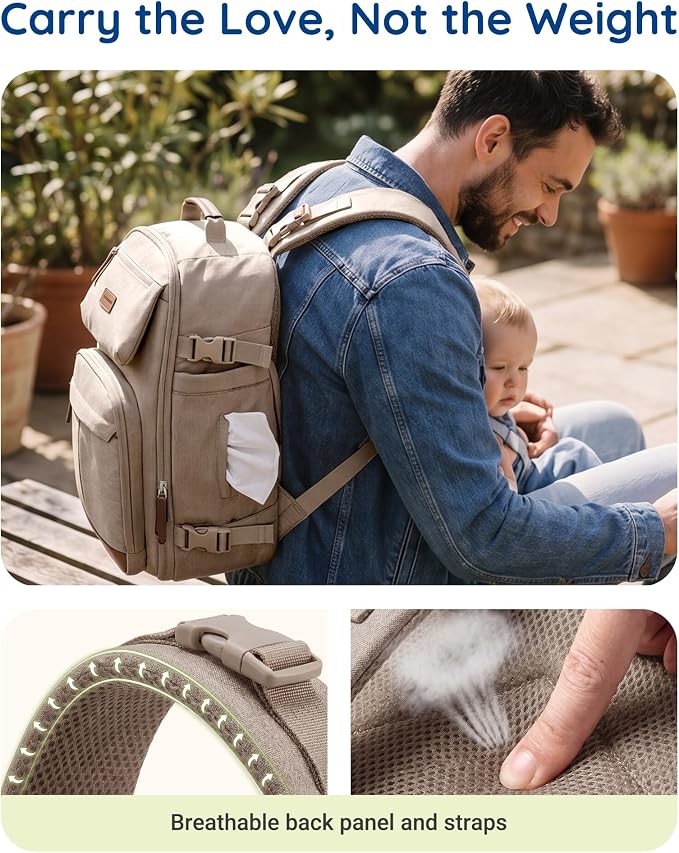 mommore Diaper Bag Backpack Multi-Pocket Travel Baby Bag with Changing Pad | Suitcase-style, Insulated Pockets, Easy-access, Stroller-friendly, for Mom Dad, Travel Essentials, Newborn Baby Shower Gifts - Image 6
