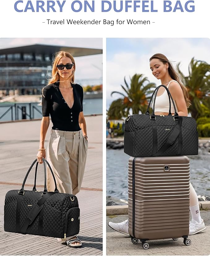 Women Weekender Travel Duffle Bag: Travel Duffel Overnight Bags with Shoe Compartment Large Carry on Tote with 2 Toiletry Bags Weekend Traveling Yoga Gym Hospital Bag for Womens with Wet Pocket Black - Image 2