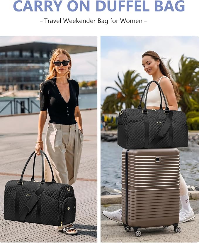 FOCDOD Travel Duffle Bag for Women - Weekender Bags with Shoe Compartment Large Carry on Overnight Tote Bag with Toiletry Bag Traveling Yoga Gym Bags with Wet Pocket Mommy Hospital Bag Black - Image 5