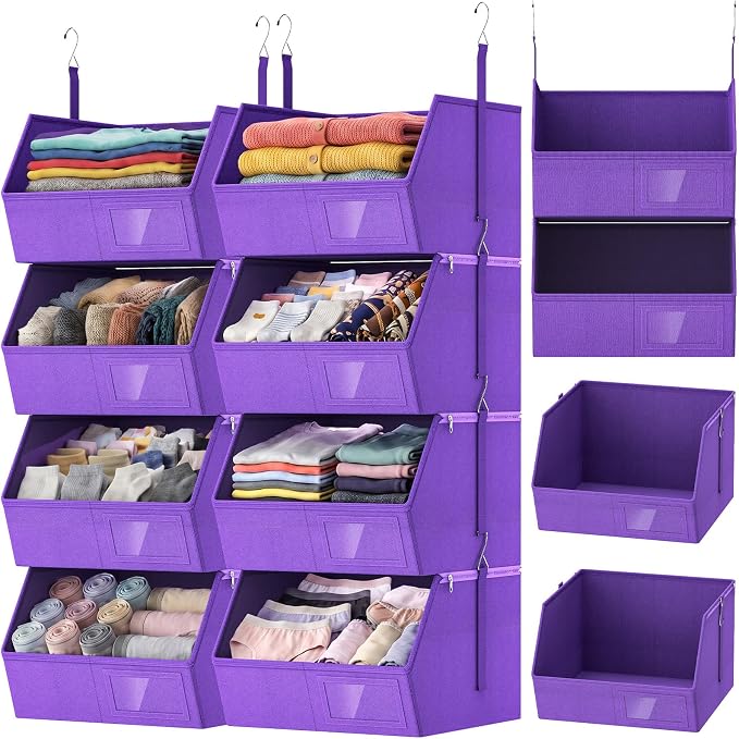 2 Pack 4-Tier Hanging Closet Organizer, Detachable Hanging Storage Shelves with Reinforced Side Panels, Hanging Closet Organizer for Clothes, Sweaters, Towels, Socks & Accessories, Purple by Unknown