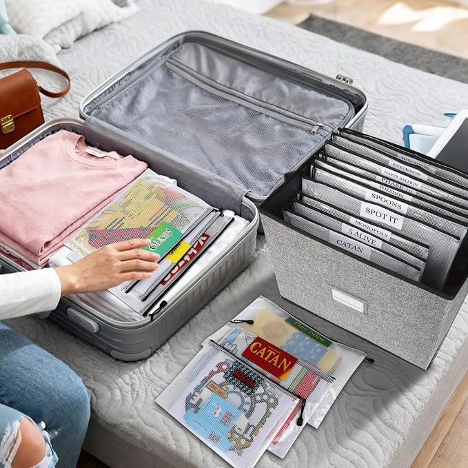 Board Game Storage Box, Board Game Organizer Box with 12pcs Zipper Bags and Writable Stickers, Game Storage Containers with Lid for Office Supplies, Puzzles, Craft Product - Image 6