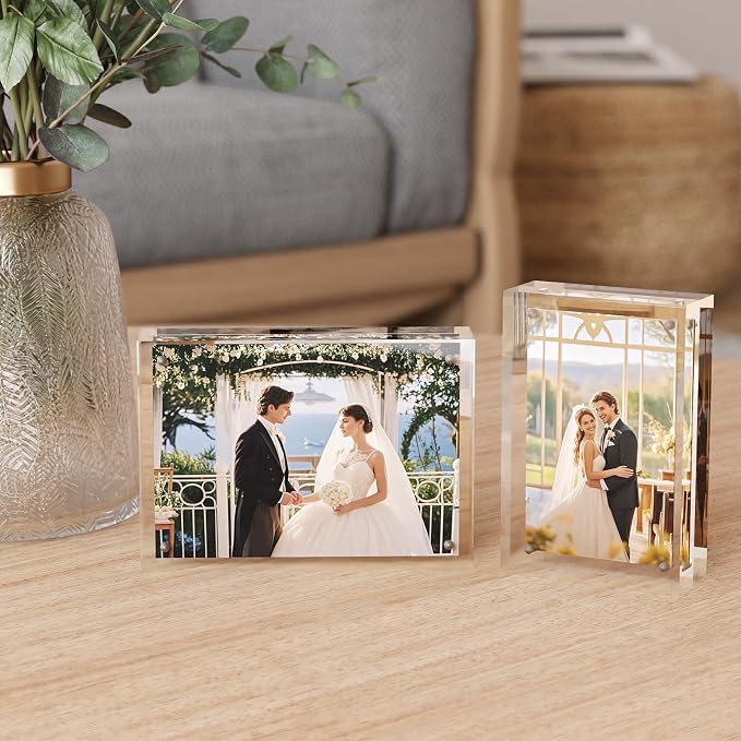 Egofine 8x8 Acrylic Frames 3 Pack, 20mm Thicker Frameless Clear Picture Frames, Double Sided Magnetic Picture Frames, Free Standing Desktop Display - Image 6