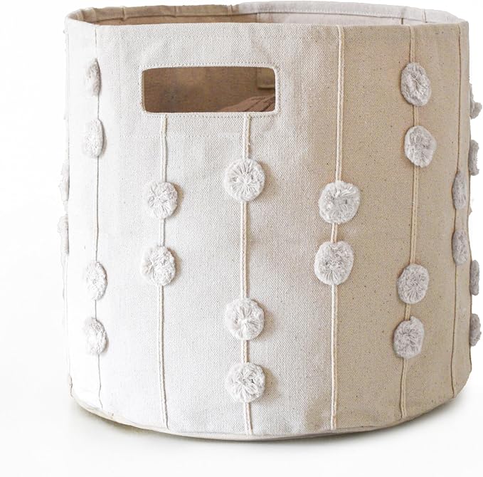 Storage Bins for Kids Nursery Bin Organizer (13"x12") Laundry Basket for Closet, Decorative Floor Storage Basket Canvas Fabric Storage Basket (Pompom - Ivory) by MakemakeOrganics