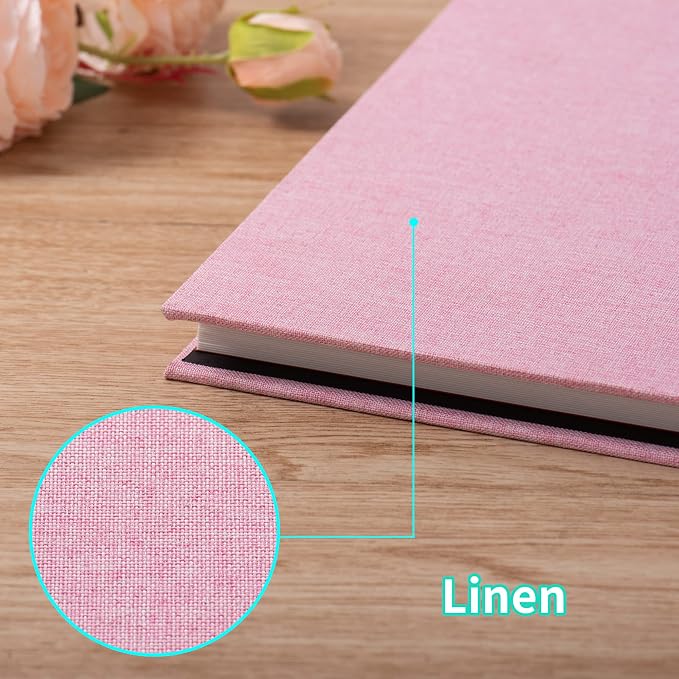 Large Photo Album Self Adhesive 4x6 8x10 10x12 13"x12.8" Magnetic Scrapbook Album 12.6"x11" Inch 60 Sticky Pages Linen Cover DIY Photo Album with A Metallic Pen and DIY Stickers(Pink) - Image 4