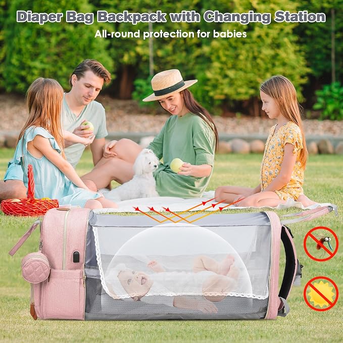 JSTPRO Large Diaper Bag Backpack with Changing Station, Pink | 25L Lightweight 900D Waterproof Nylon, Insulated Pockets & USB Port, Baby Shower Gifts for New Moms and Dads - Image 6