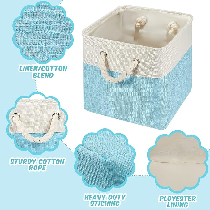 6 Pack 11x11 Inch Cube Storage Bins Fabric Square Cube Baskets, Mermaid | Colorful Foldable Organizer with Sturdy Handles, Home Closet Bin for Shelves, Durable Cube Baskets Bulk for Home Storage - Image 3