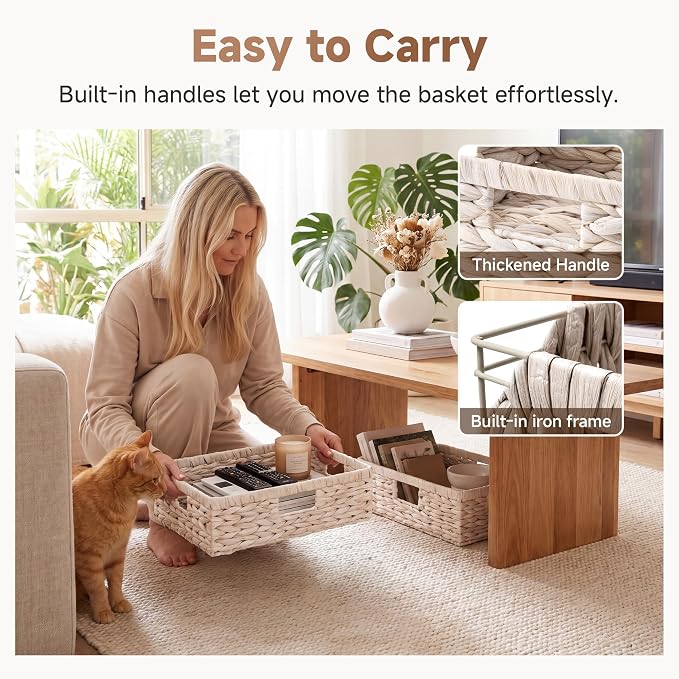 StorageWorks Large Wicker Storage Baskets for Shelves, White Baskets,1-Pack | Water Hyacinth Wicker Baskets for Storage, Pantry Organizers and Storage,Decorative Baskets, Pantry Baskets,15¼" x 11¾" x 4¾" - Image 4