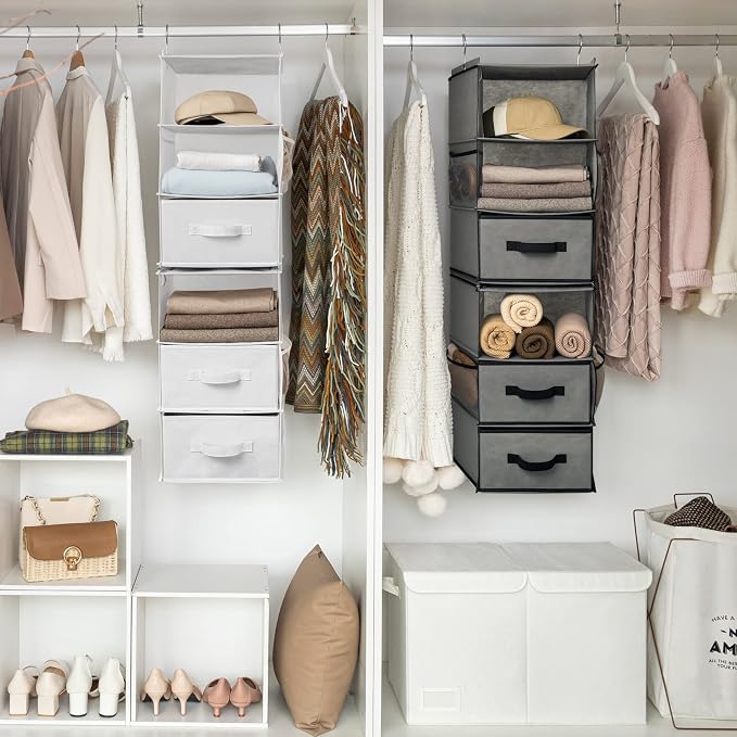 GRANNY SAYS Hanging Closet Organizer, 5 Drawers, 6 Shelves, 4 Pockets, Gray | Hanging Closet Organizer with 5 Different Drawer Designs, 6 Shelves & Reinforced Structure for Organized Small Spaces - Image 4
