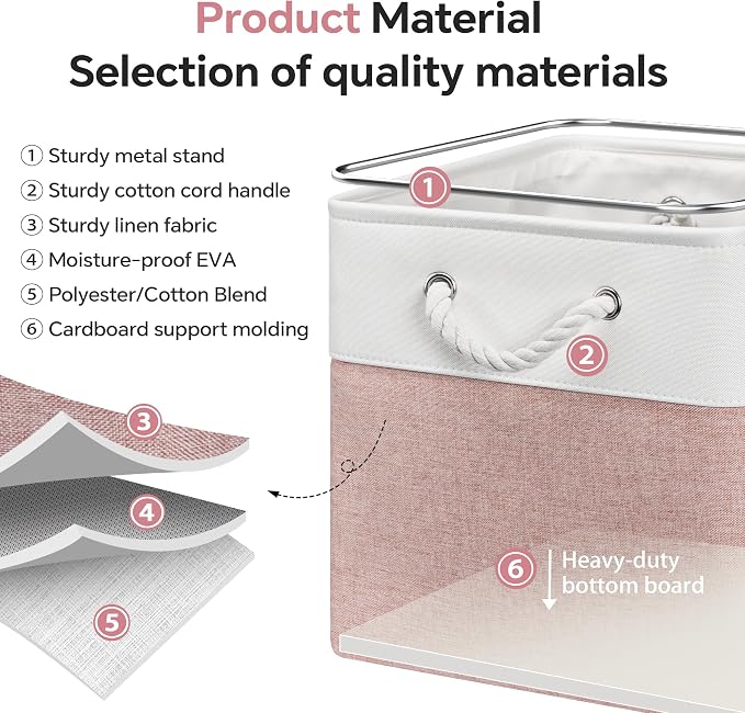 ECDYQXVU 13x13x13 Inch Storage Cube Bins Foldable Organizer Baskets 6 Pack | Soft Cotton Handles, Premium EVA Fabric, Hard Cardboard Bottom, Sturdy Metal Rim, Closet Shelf, Living Room, Bedroom, Laundry - Image 4
