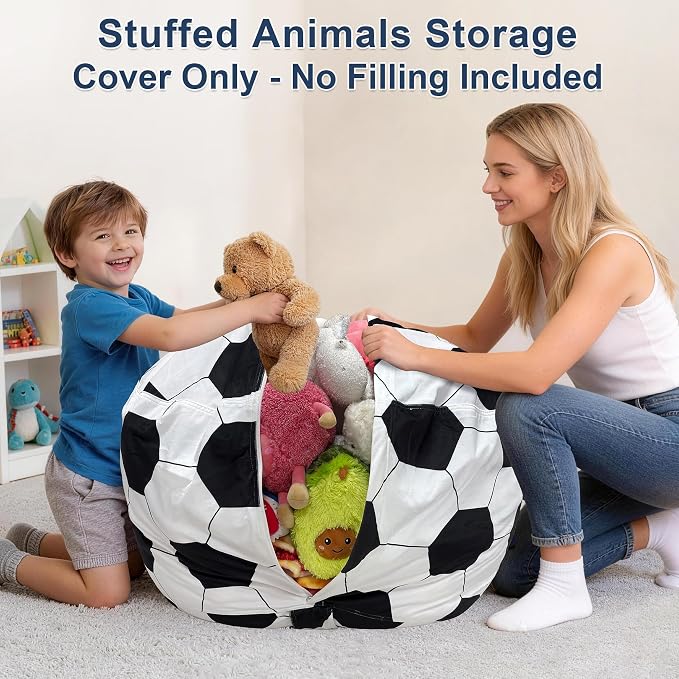Lukeight Soccer Stuffed Animal Storage Bean Bag Chair Cover for Adults, Velvet Plush Toy Organizer Seat, Cover Only, No Filling Included, Long YKK Zipper, Side Pocket, XXX-Large 42"D x 23"H - Image 4