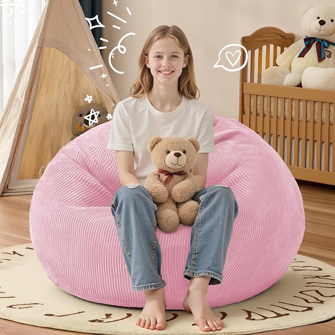 2.5FT Bean Bag Chair,Teardrop Bean Bags with Memory Foam Filled | Beanbag Chairs with Handle,Teardrop Bean Bag Sofa with Corduroy Machine Washable Cover for Living Room,Bedroom-Light Pink - Image 6