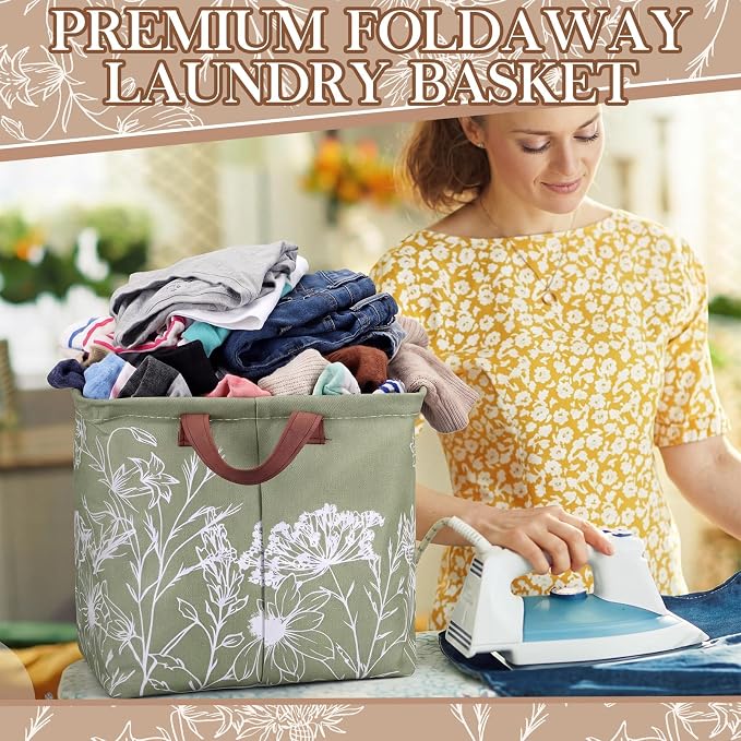 Fourluoo 6 Pack Floral Storage Basket with Handles Clothes Storage Basket Bin Foldable Box Bins Organizer for Closet Shelf Nursery Kid Room Book Toy Chest(6,Flower Line Drawing) - Image 7
