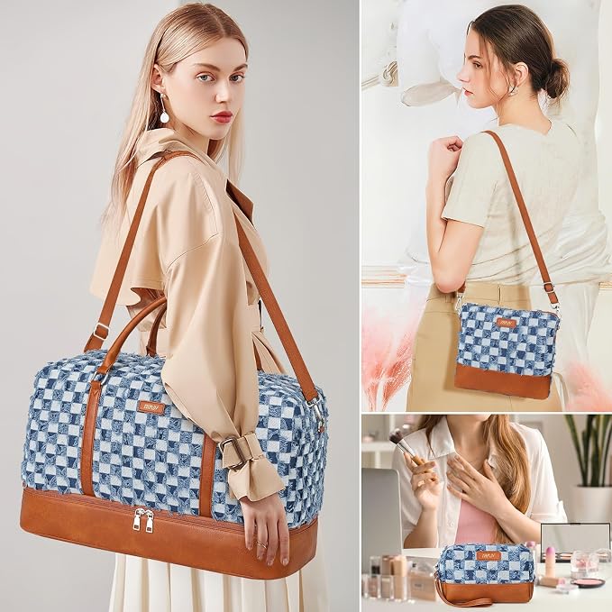 Weekender Bags for Women, 21" Travel Duffle Bag with Shoe Compartment | 3PCS Carry On Overnight Large Duffel Bag with Crossbody Bag and Toiletry Bag for Weekend Travel Gym Hospital Business Trip - Image 2