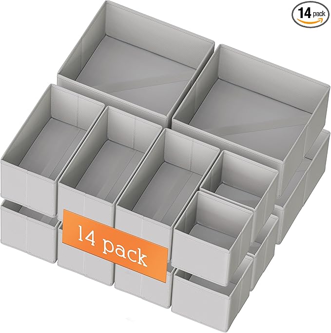 Drawer Organizer Clothes, 14 Pack Dresser Organizer for Baby Clothes, Underwear, Sock- Foldable Closet Organization and Storage Dividers Bins for Nursery, Bedroom and Dorm (Grey) by Criusia