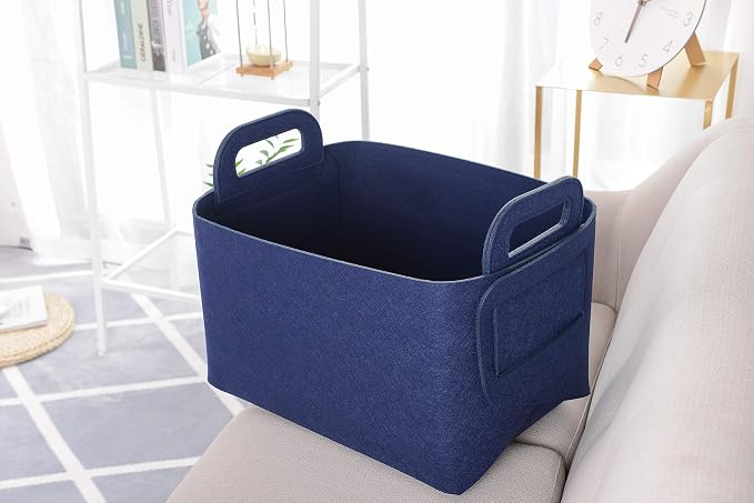 Storage Basket Felt Storage Bin Collapsible& Convenient Box Organizer with Carry Handles for Office Bedroom Closet Babies Nursery Toys Laundry (Navy Blue, 19.9inch（L）×13.6inch（W）×12.6inch（H）) - Image 2