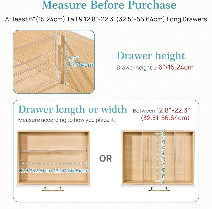Vtopmart 6" Tall Upgrade Drawer Dividers, 12.8"-22.3" Expandable, 8 Pack | Deep Drawer Organizer, Big Drawer Separator, Clear plastic Adjustable Storage Divider for Dresser, Baby Supplies, Kitchenware - Image 2