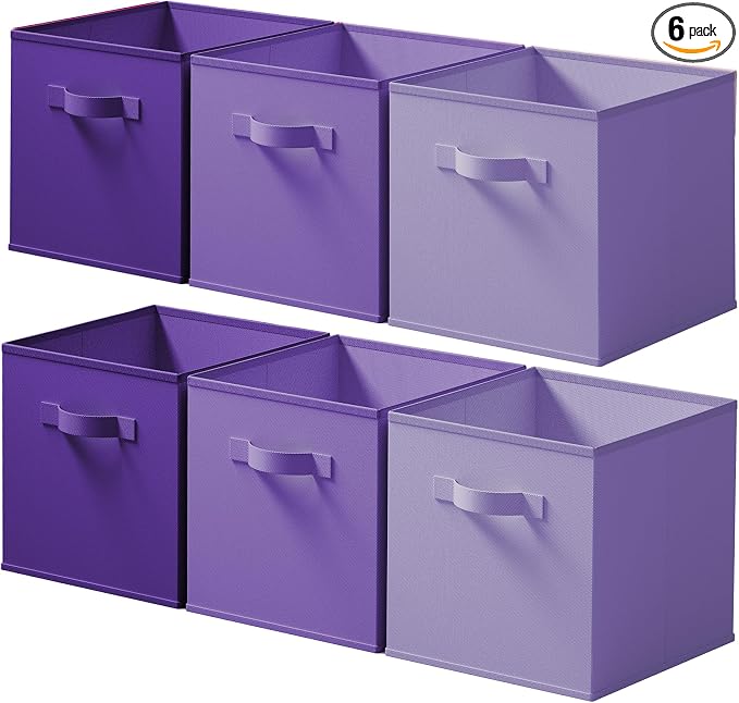 Cupic Cupid 6-Pack 13x13 Storage Cube Bins, Fabric Cubes, Purple Gradient | Foldable, Reinforced Front Handle, Holds Toys, Books, Accessories, Fits Closet, Shelves, Playroom, Office, Cubby by CupicCupid
