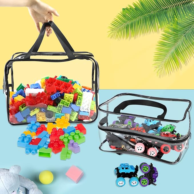 6 Pcs Widen XL Toy Storage Bags Waterproof Clear Toy Organizer with Labels | Reusable PVC Transparent Organizer Bags with Zipper 12.6×9.25×6.9In for Building Blocks, Puzzle, Board Games Travel Storage - Image 6