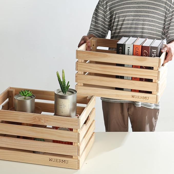 Wooden Crates are Suitable for Storage, Milk crates, Wine Crates, Toy Crates, Display and Decoration, Camping, and Other Purposes. They are Sturdy and Durable, set of 2 Length of 17.7 inches. - Image 4