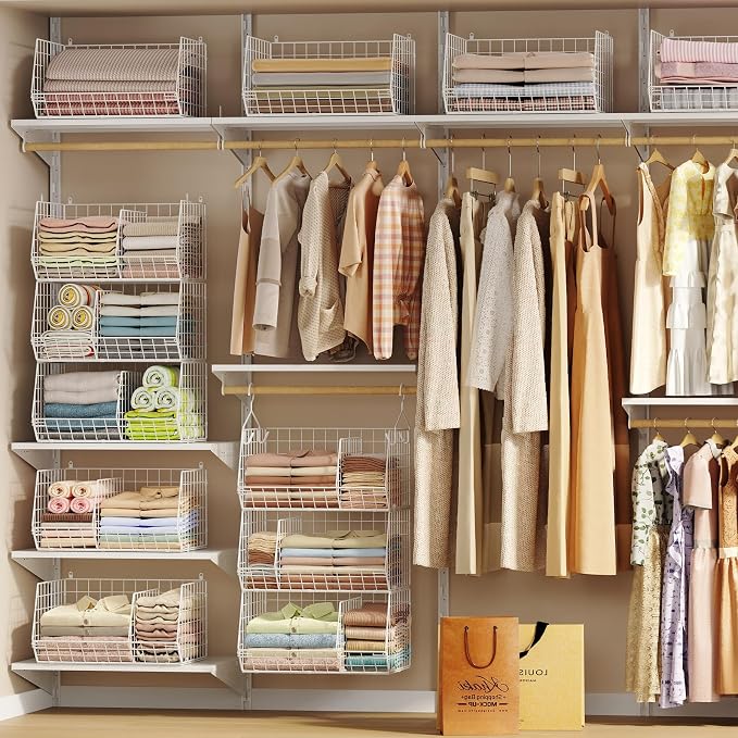 3 Tier Extra Large Closet Hanging Shelves with Divider, 16.5"L x 11.8"W x 33.6"H Closets Organizers and Storage with 5 S Hooks, Clothes Organizer for Sweaters Shoes Handbags Clutches Accessories-White - Image 4