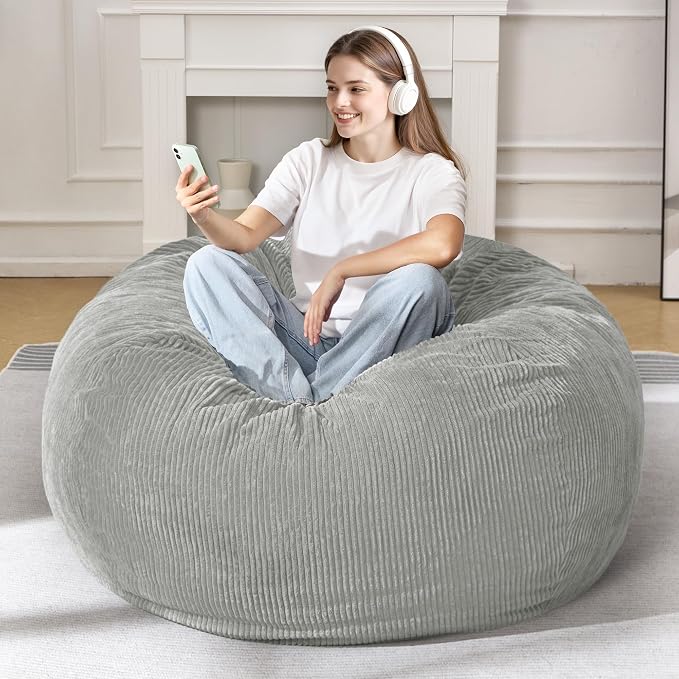 4FT Bean Bag Chair for Adults,Large Teardrop Beanbag with Filler | Beanbag Chair with Memory Foam Filled,Bean Bags with Handy Handle&Machine Washable Cover for Living Room,Bedroom-Light Grey - Image 3