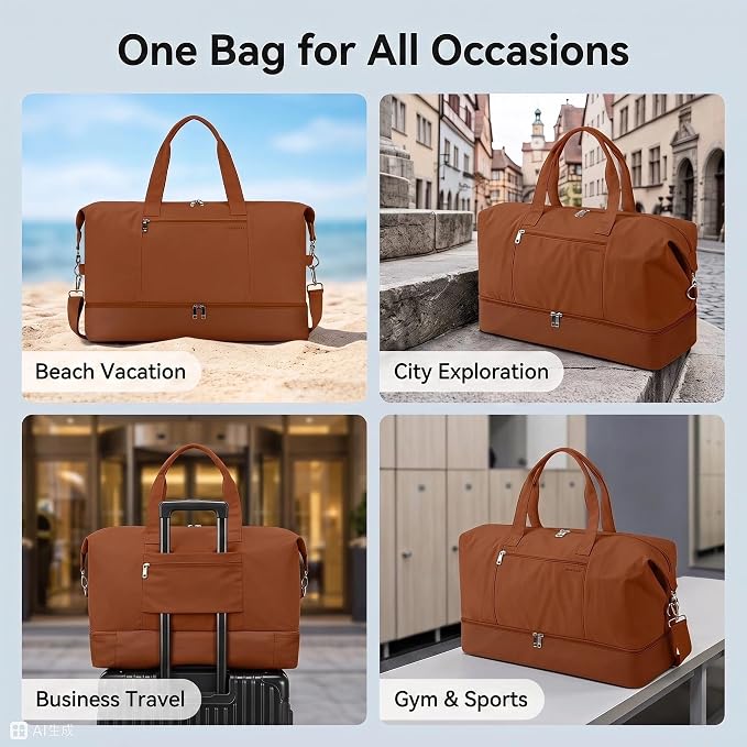 Oeihuivt Weekender Bags for Women - 20.5 Inch Large Travel Duffel Bag 2-Piece Set with Shoe Compartment, Heavy-Duty Canvas & Leather Carry On Overnight Tote (Airplane Approved) - Image 7