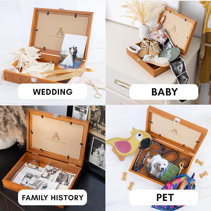 AUDRIC & ANNE Baby Keepsake Box & Paw Print Kit for Dogs | Solid Wood Memory Box for Keepsakes with Photo Frame, Handprint & Footprint Kit | Baby Shower Gifts, Pet Memorial, Mother's Day, Wedding Gift - Image 6