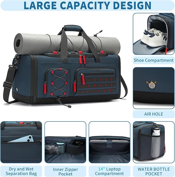 BOSSTIN Gym Bag for Men & Women, 45L-50L Expandable Sports Duffle Bag | Convertible Duffel Backpack, Comes with Toiletry Bag, Shoe Compartment & Wet Pocket, for Workout, Weekender, Overnight Travel - Image 3