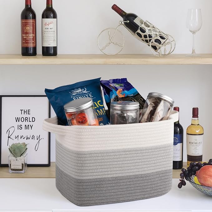 OIASKET Storage Baskets for Organizing, Woven Baskets for Shelves, Rectangle Decorative Organizer for Storage Clothes, Toy, Books, Towels Nursery Bins 3 Pack (Gradient Grey, 15.75"x11.8"x9.85") - Image 7