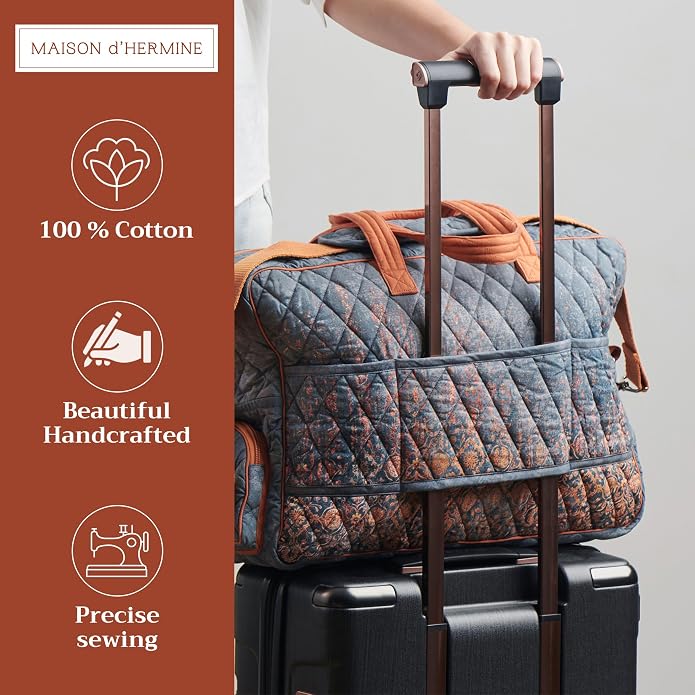 Maison d' Hermine Weekender Bags for Women Cotton Quilted Duffel Overnight Luggage Weekend Bag for Men Gym Gifts Travel | Overnight Luggage Weekend Bag for Men Gym Sports Gifts Duffle bag Business Travellers Trip Spring Summer - Image 4