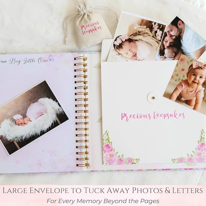 Luxury Baby Girl Memory Book Set – Keepsake Journal & Milestone Album from Pregnancy to Age 5 with Premium Gift Box, Storage Pouch & Keepsake Envelope – Baby Shower & Newborn Gift - Image 6