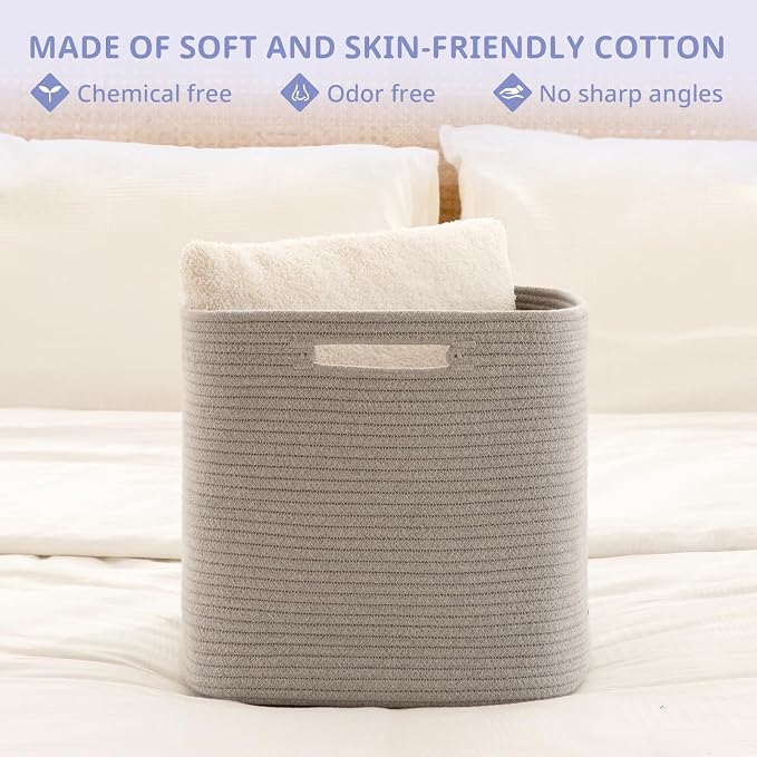 OIAHOMY 2 PACK Cube Storage Bin 13 Inch Collapsible Storage Cube Grey | Cube Storage Organizer Storage Bins for Shelves Baskets for Organizing Woven Rope Storage Baskets - Image 5